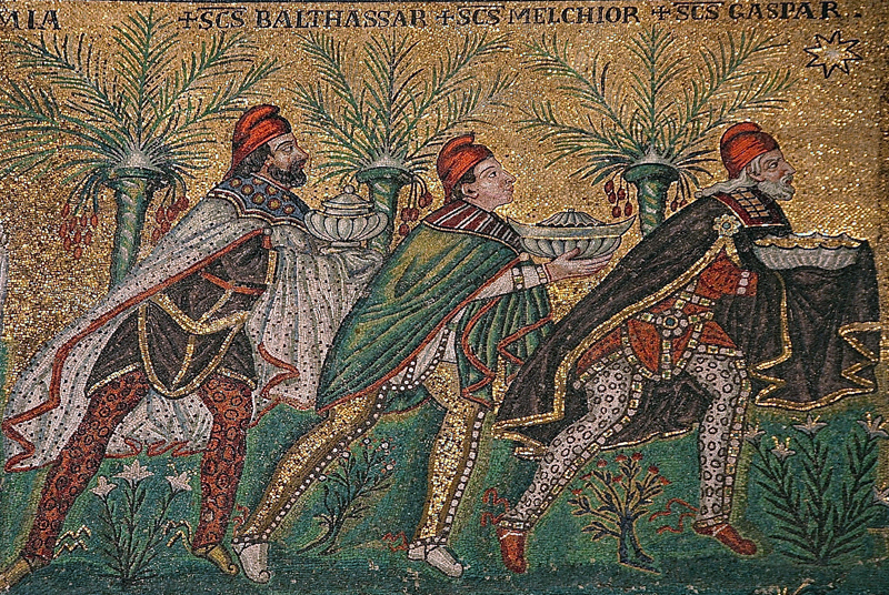 Mosaque des Rois mages, basilique Saint-Apollinaire-le-Neuf, Ravenne, vie sicle.